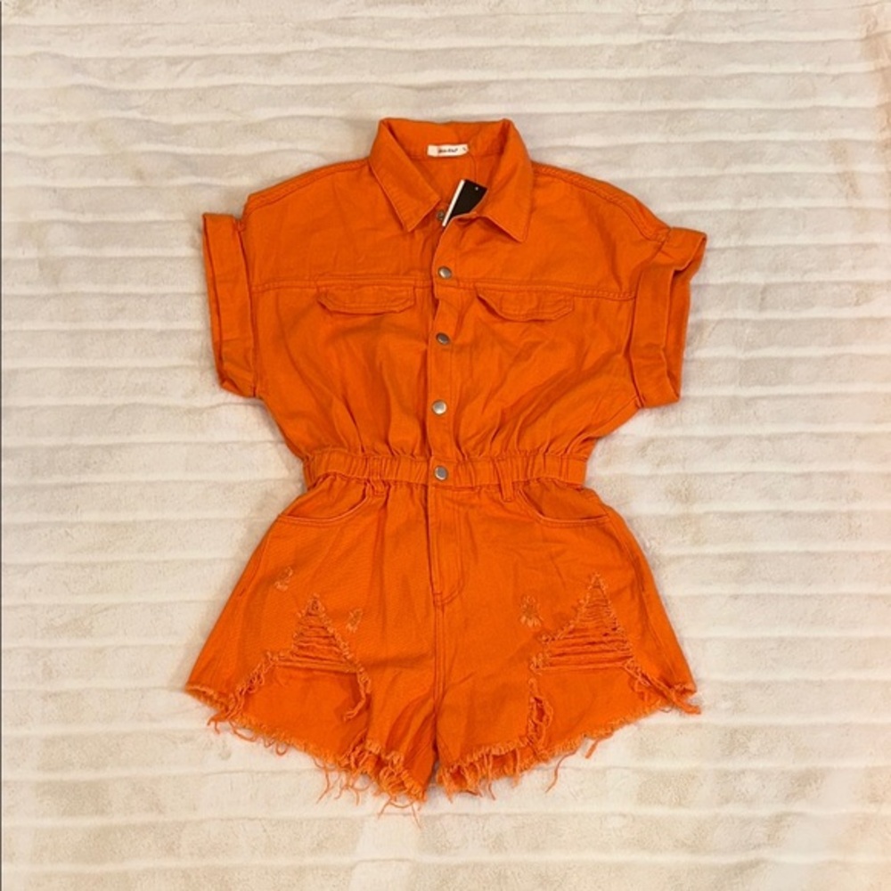 NWT Orange Button-Up Romper